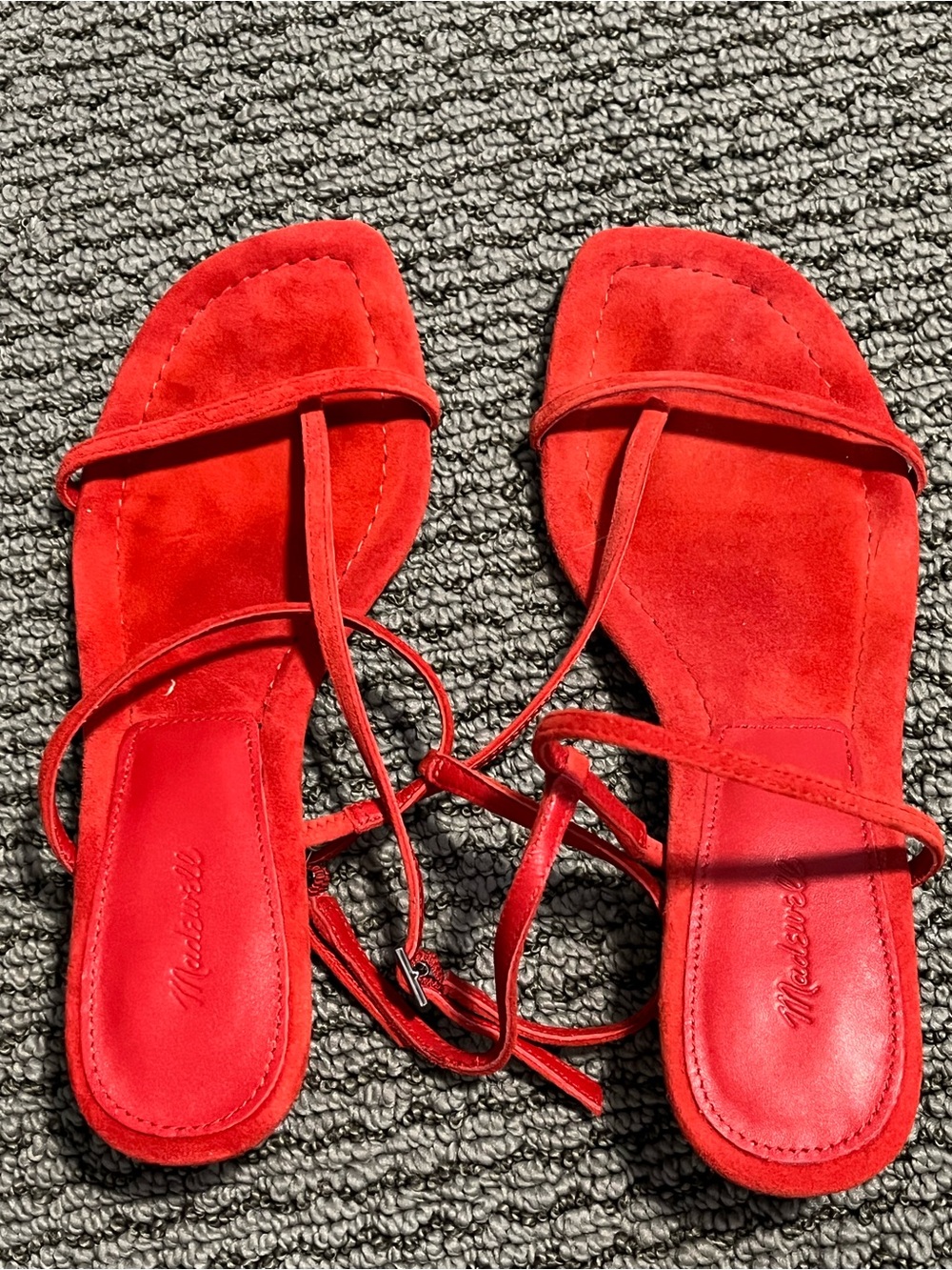 Madewell Bright Red Suede Strappy Lace-Up Sandals Sz 7